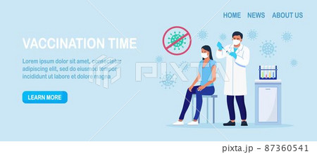Medical doctor in protective facial mask, gloves injecting a patient, giving a coronavirus vaccine to woman. People vaccination for immunization against covid-19 87360541