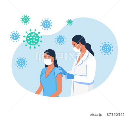 Medical doctor in protective facial mask, gloves injecting a patient, giving a coronavirus vaccine to woman. People vaccination for immunization against covid-19 87360542