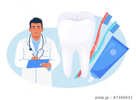 Doctor dentist brush patient teeth, remove plaque, treat tooth decay. Stomatological problems, dental care and hygiene. Stomatology occupation to protect human teeth from caries and health prevention Doctor dentist brush patient teeth, remove plaque, treat tooth decay. Stomatological problems, dental care and hygiene. Stomatology occupation to protect human teeth from caries and health prevention 87360632