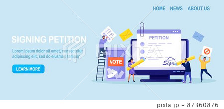 Petition form on computer screen. People signing and spreading petition or complaint. Online balloting, making choice. Paper, democracy. Collective public appeal document addressed to government Petition form on computer screen. People signing and spreading petition or complaint. Online balloting, making choice. Paper, democracy. Collective public appeal document addressed to government 87360876