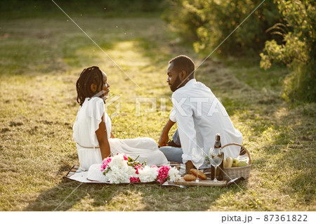 African american couple on a summer picnic African american couple on a summer picnic 87361822