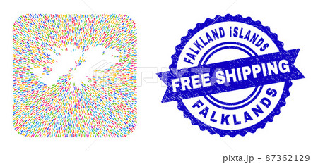 Free Shipping Watermark Stamp and Falkland Islands Map Motion Hole Mosaic 87362129