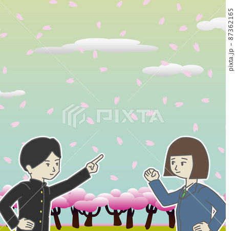 桜が咲く新学期の男子学生と女子学生 4 87362165