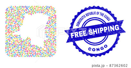 Free Shipping Scratched Stamp Seal and Democratic Republic of the Congo Map Evacuation Inverted Mosaic 87362602