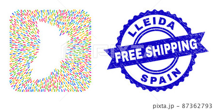 Free Shipping Grunge Stamp and Lleida Province Map Arrow Subtracted Mosaic 87362793