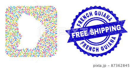 Free Shipping Scratched Stamp and French Guiana Map Pointing Stencil Mosaic 87362845