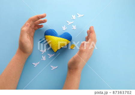 Pray for peace Ukraine. Hands with heart. No war. Pray for peace Ukraine. Hands with heart. No war. 87363702