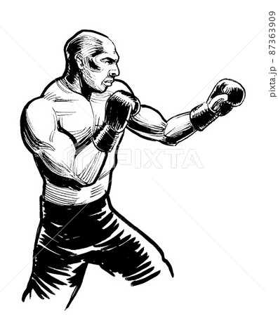 Boxing athlete. Ink black and white draiwng Boxing athlete. Ink black and white draiwng 87363909