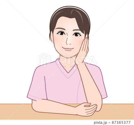 肘をついて考えている女性 87365377