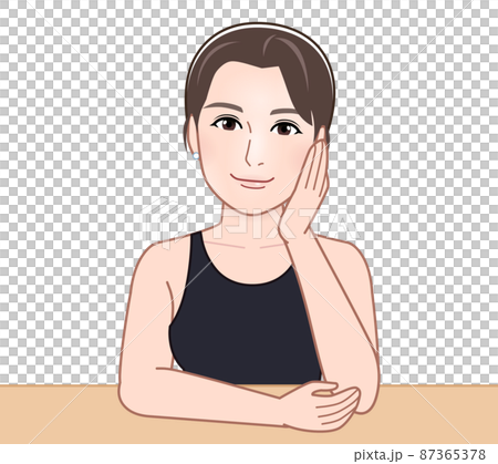 肘をついて考えている女性 肘をついて考えている女性 87365378