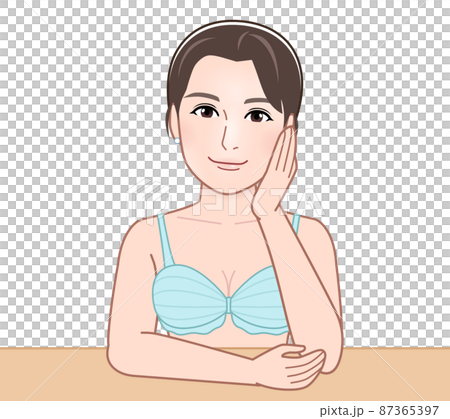 肘をついて考えている女性 87365397