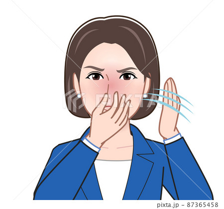 匂いが臭いとポーズをする女性 87365458