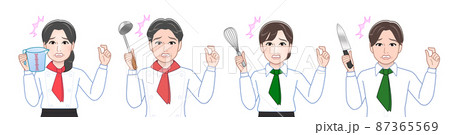 調理用具を持った料理人4人 調理用具を持った料理人4人 87365569
