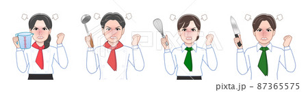 調理用具を持った料理人4人 調理用具を持った料理人4人 87365575