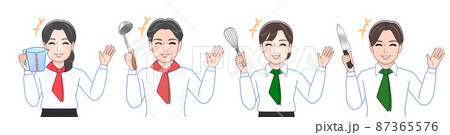 調理用具を持った料理人4人 調理用具を持った料理人4人 87365576