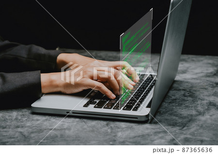 Programming code writing, Person hands typing computer script, software coding developing, programming and technology. 87365636