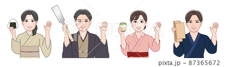 いろいろな道具を持った4人の男女 いろいろな道具を持った4人の男女 87365672