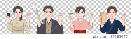 いろいろな道具を持った4人の男女 いろいろな道具を持った4人の男女 87365672