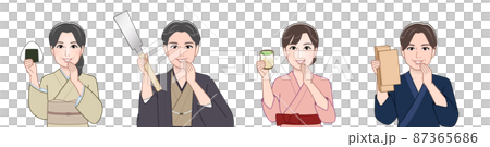 いろいろな道具を持った4人の男女 87365686