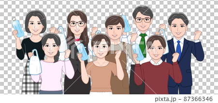 プラスチックゴミをもつ人々 87366346