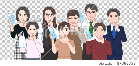 People with plastic trash 87366358