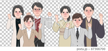 兩對年輕人和父母歡呼 兩對年輕人和父母歡呼 87366700