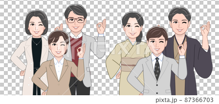 兩對年輕人和父母歡呼 87366703