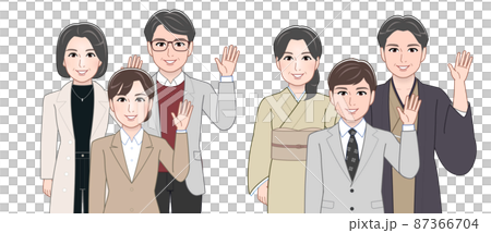 兩對年輕人和父母歡呼 87366704