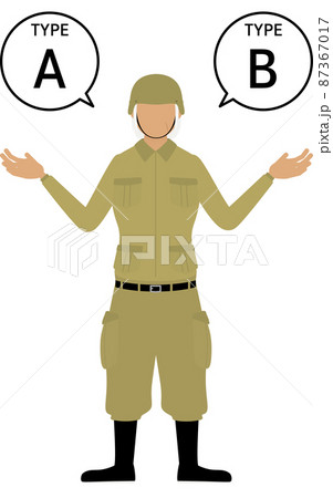 シニア女性兵士のポーズ、AとBを勧める 87367017