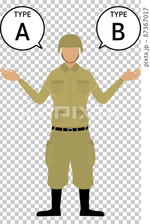 シニア女性兵士のポーズ、AとBを勧める 87367017