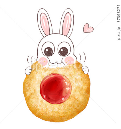 苺ジャムのクッキーを食べるウサギのイラスト 苺ジャムのクッキーを食べるウサギのイラスト 87368275