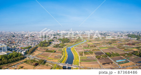 空撮「埼玉県」見沼田んぼの春 87368486