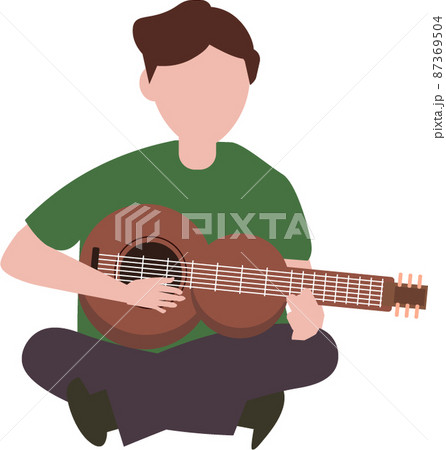 座ってギターを弾く男性 イラスト 人物と楽器 87369504