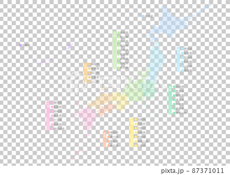 日本地図 地図 地方色分け ドット 87371011