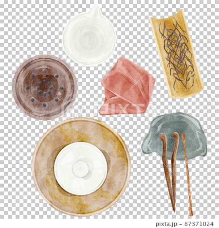 中国のお茶会道具手描き水彩風イラスト 87371024