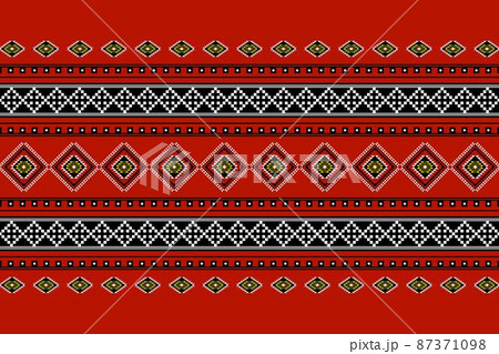 Geometric ethnic oriental seamless pattern traditional Design for background,carpet,wallpaper.clothing,wrapping,Batik fabric,Vector illustration.embroidery style - Sadu, sadou, sadow or sado 87371098