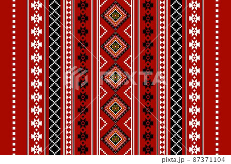 Geometric ethnic oriental seamless pattern traditional Design for background,carpet,wallpaper.clothing,wrapping,Batik fabric,Vector illustration.embroidery style - Sadu, sadou, sadow or sado 87371104