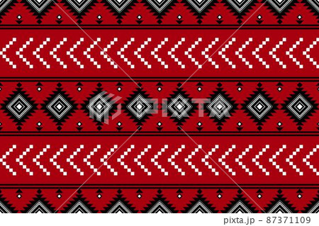 Geometric ethnic oriental seamless pattern traditional Design for background,carpet,wallpaper.clothing,wrapping,Batik fabric,Vector illustration.embroidery style - Sadu, sadou, sadow or sado 87371109