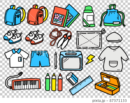 Summary of belongings for the new semester of elementary school Hand-drawn illustrations 87371133