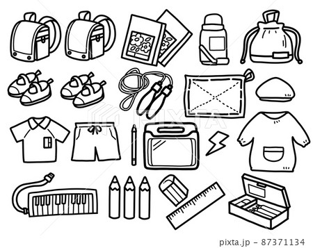 小学生新学期持ち物まとめ手描きイラスト 小学生新学期持ち物まとめ手描きイラスト 87371134