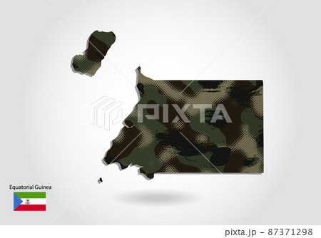 equatorial Guinea map with camouflage pattern, Forest - green texture in map. Military concept for army, soldier and war. coat of arms, flag. 87371298