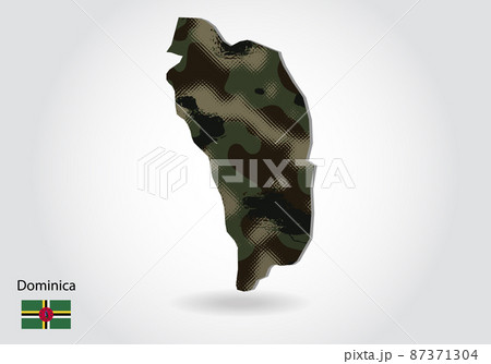 dominica map with camouflage pattern, Forest - green texture in map. Military concept for army, soldier and war. coat of arms, flag. dominica map with camouflage pattern, Forest - green texture in map. Military concept for army, soldier and war. coat of arms, flag. 87371304