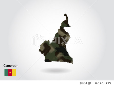 cameroon map with camouflage pattern, Forest - green texture in map. Military concept for army, soldier and war. coat of arms, flag. cameroon map with camouflage pattern, Forest - green texture in map. Military concept for army, soldier and war. coat of arms, flag. 87371349