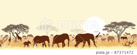 Savannah landscape with animals and trees 87371472