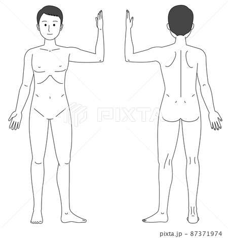 左手上げて左足を広げている人体図 87371974