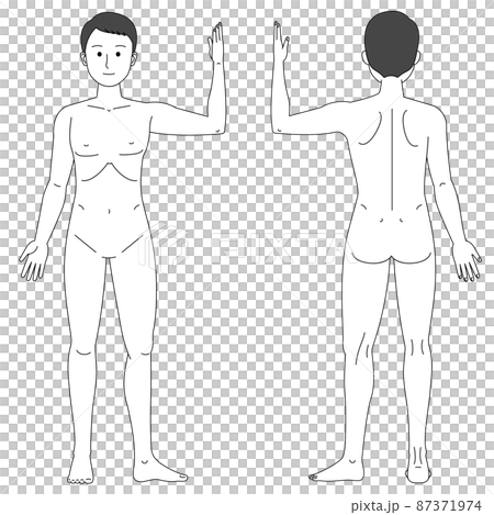 左手上げて左足を広げている人体図 87371974