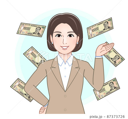 新一万円札とスーツの女性 87373726