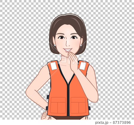 穿著救生衣的年輕女子 穿著救生衣的年輕女子 87373896