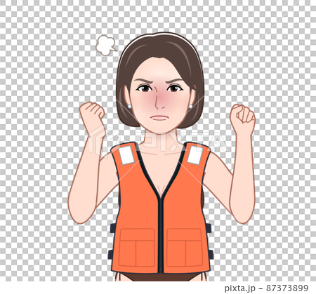穿著救生衣的年輕女子 穿著救生衣的年輕女子 87373899