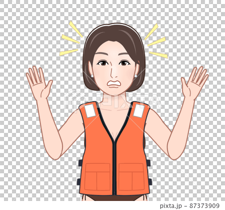 穿著救生衣的年輕女子 穿著救生衣的年輕女子 87373909